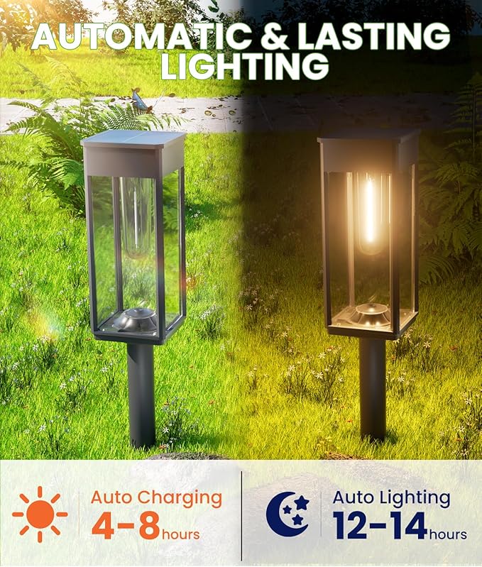 BITPOTT Bright Solar Pathway Lights Outdoor Waterproof IP65, 8 Pack Auto On/Off Solar Outdoor Lights for Path, Yard, Patio, Landscape, Lawn, Walkway, Driveway, Garden Decor Lighting Solar Powered