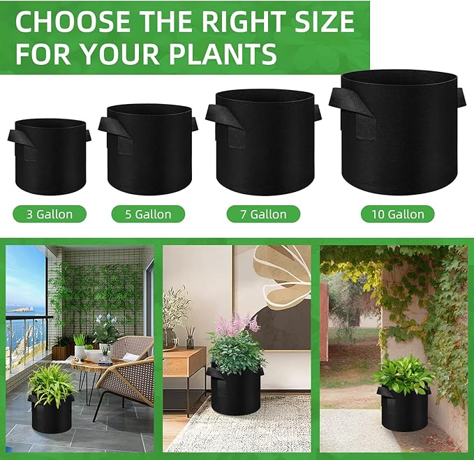 LITLANDSTAR 20 Pack 5 Gallon Plant Grow Bags, Breathable Felt Non-Woven Aeration Fabric Plant Grow Pots, Garden Planting Containers for Nursery Vegetable Flower Grow Bags with Handles (11.8x9.8inch)