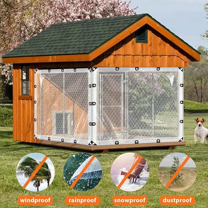 LC&QS Clear Tarp 8x14ft Clear Tarps Heavy Duty Water Resistant, Transparent Tear Resistant PE Tarpaulin Enclosurewith Grommets and Reinforced Edges for Patio,Porch and Outdoor.