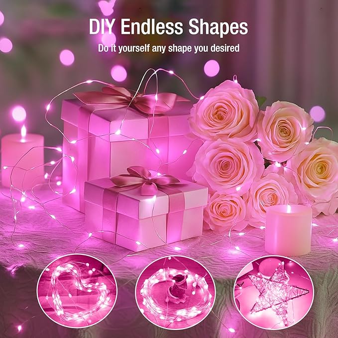 6 Pack Fairy Lights Battery Operated - 7ft 20 Led Twinkle Lights 3 Modes, Bulk Mini String Light Waterproof for Mason Jars Vases DIY Party Wedding Decoration Valentines Day - Pink