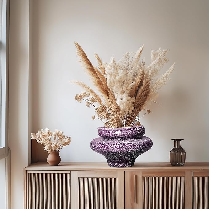 Teagas Ceramic Planters - 11 Inch Ceramic Pots for Plants with Drainage Hole, Decorative Planters for Indoor Outdoor, Unique Flower Pots, Garden Office House Decor, Gifts for Plants Lover, Purple