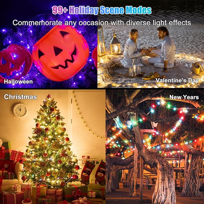 RGB Smart IC Fairy Lights, [APP & Remote Control] 49FT/15M 150 LEDs Multicolor String Lights, Music/Voice Sync Color Change, IP65 Waterproof String Light for Christmas, Wedding, Bedroom, DIY
