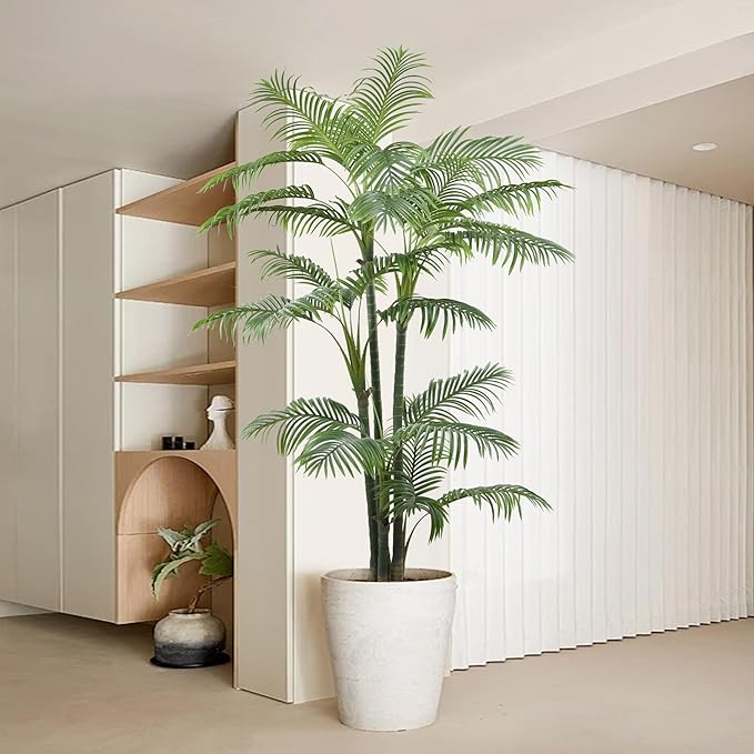 Artificial Palm Tree 7FT(84in) Tall Faux Tree with Large Trunks and 29 Realistic Leaves, Fake Tropical Floor Potted Artificial Plants for Home Office Living Room Indoor Decor (7feet,1Pack)