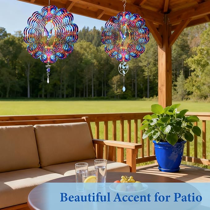 Hummingbird Wind Spinner 12" Metal, Hummingbird Gifts for Women Mom Wife Grandma, Outdoor Indoor Hanging Ornament for Garden Porch Backyard Lawn, Gift for Birthday Thanksgiving Christmas
