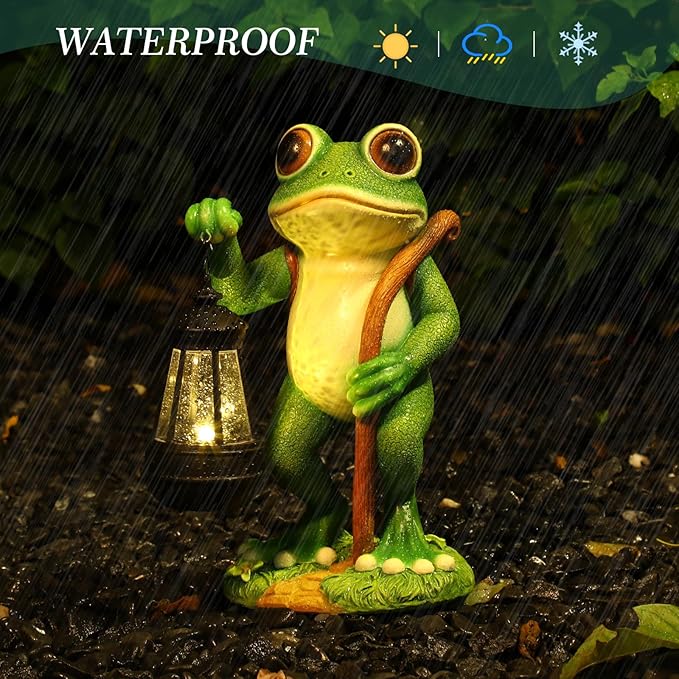 PAETAE Garden Statue Frog Outdoor Decor, Solar Patio Resin Garden Decor for Outside Yard Decorations Gift for Women, Mom, Grandma