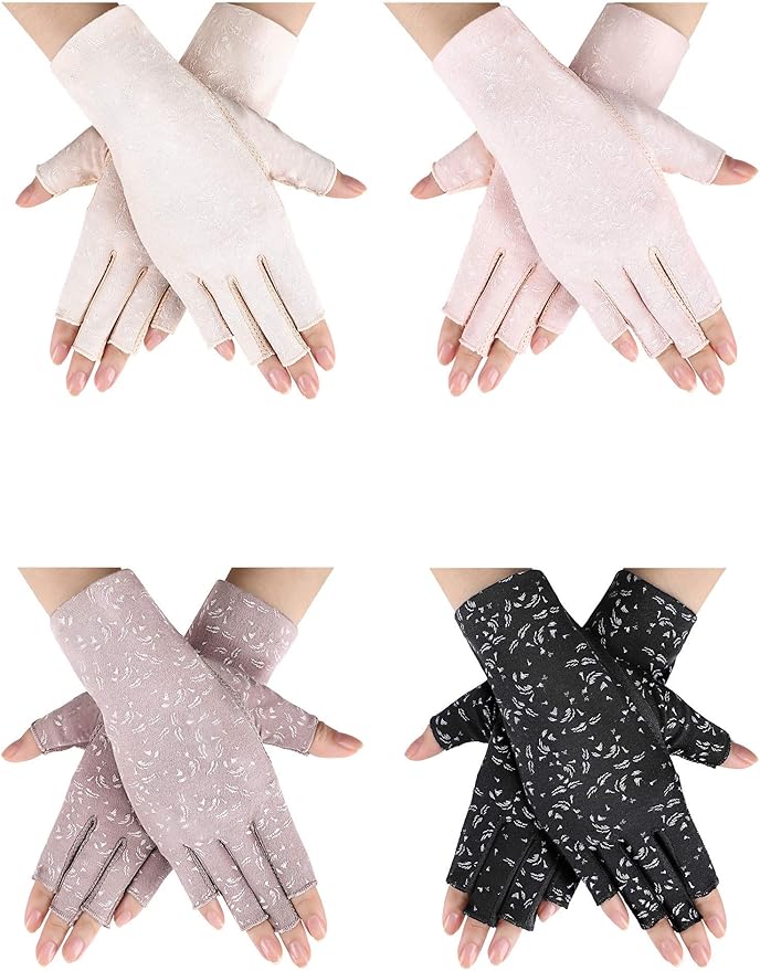 SATINIOR 4 Pairs UV Protection Sun Fingerless Driving Gloves for Women Sunscreen Sunblock Non Slip Gloves for Nail Manicure