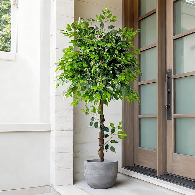 Erimda 5ft Artificial Ficus Tree for Home Decor, Faux Silk Plants Faux Plant Fake Silk Trees with Pot for Indoor House Living Room Office Garden