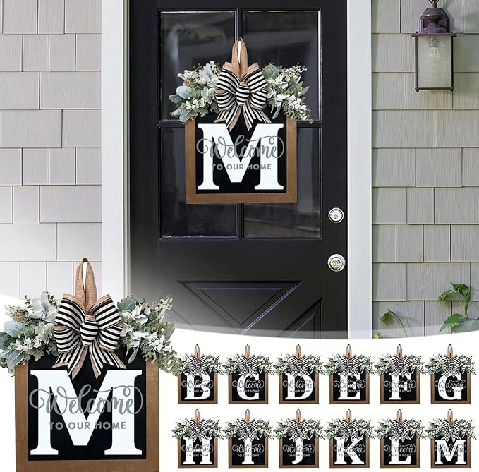 Last Name All Year Wreath, for Front Doors, Spring, Fall, 26 Last Name Letters All Year Round Wreaths, Suitable for Wedding Decorations, Home Porches, Farmhouses, Yards, Garden Decorations, Gifts (M)