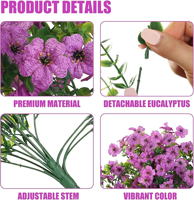 Sggvecsy Artificial Fake Hanging Flowers Plants for Outdoor Outside Spring Summer Decoration 2PCS Faux Silk UV Resistant Realistic Mums Daisy with Eucalyptus for Home Porch Patio Balcony(Magenta)