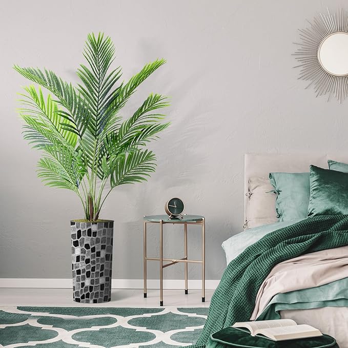 Artificial Tree in Modern Geometric Pattern Planter, Fake Areca Tropical Palm Silk Trees for Indoor and Outdoor Home Decoration - 66" Overall Tall (Plant Pot Plus Tree)