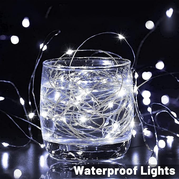 6 Pack LED Fairy Lights Battery Operated with Timer, 13FT 40LED Waterproof Firefly Lights Silver Wire Mini Twinkle String Lights for Wedding Christmas Birthday Party Mason jar Decorations, White