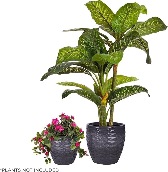 Alpine Corporation Indoor/Outdoor Embossed Wave Planters with Drainage Holes, Speckled Gray (Set of 2)