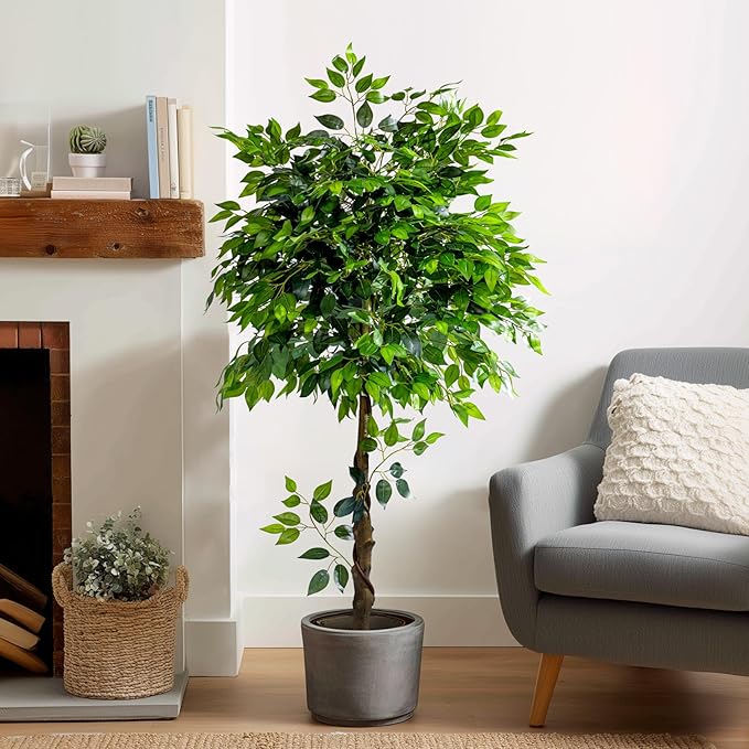 Erimda 5ft Artificial Ficus Tree for Home Decor, Faux Silk Plants Faux Plant Fake Silk Trees with Pot for Indoor House Living Room Office Garden