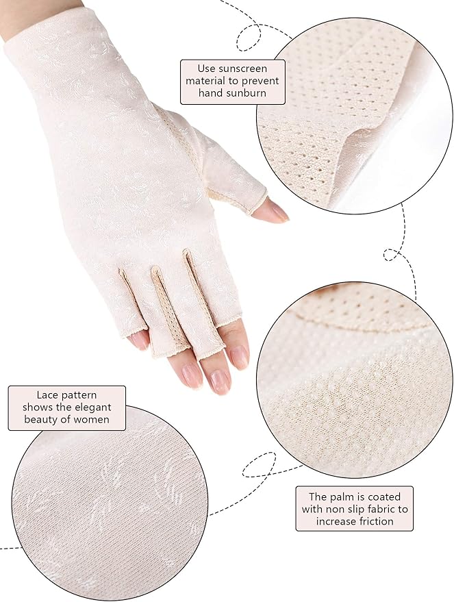 SATINIOR 4 Pairs UV Protection Sun Fingerless Driving Gloves for Women Sunscreen Sunblock Non Slip Gloves for Nail Manicure