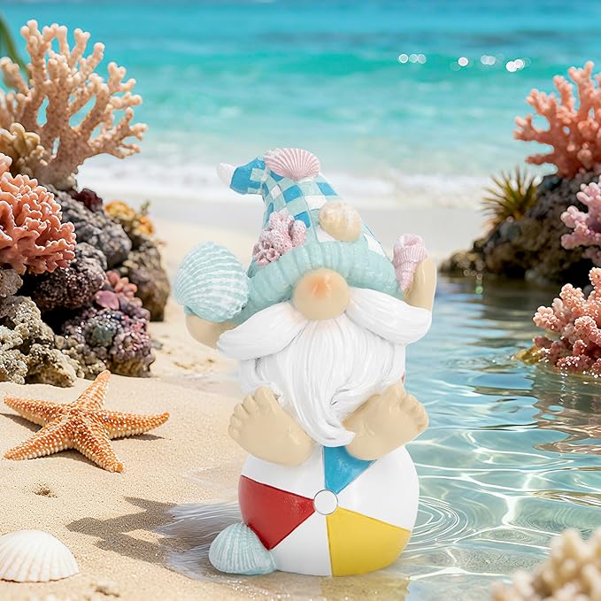 Hodao Ocean Elf Figurines with Seashell & Conch – Coastal Nautical Beach Elf Decor for Coastal Living Room, Ocean Themed Home Tabletop Decoration, Gift for Retirees & Enthusiasts (Blue-1)