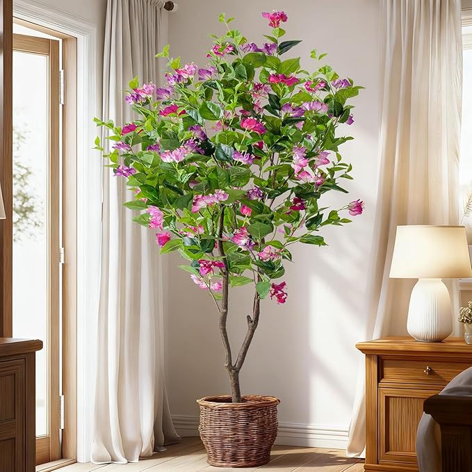 6FT Artificial Bougainvillea Tree Artificial Tree Tall Potted Fake Bougainvillea Trees for Outdoor Indoor Lifelike Potted Faux Plants with Wood Trunk and Flowers Office Wedding Home Decor