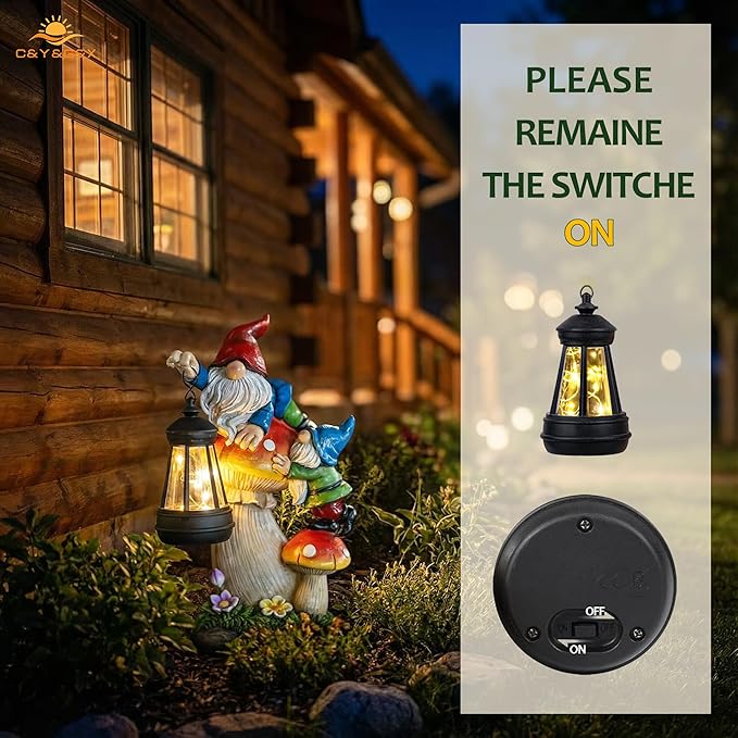 C&Y&G&X Solar Garden Gnome Statue - Waterproof Outdoor Mushroom Decor with Solar Lantern LED Lights for Yard, Lawn, Patio - Ideal Gifts for Mom Grandm