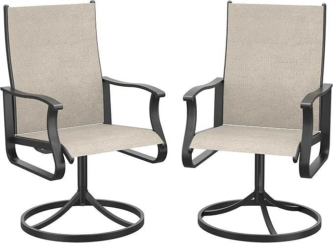 Patio Swivel Chairs Set of 2, Outdoor Dining Chairs with High Back, 360° Swivel Rocker Chair in All-Weather Textilene & Metal Frame for Garden, Porch, Backyard, Balcony(Beige)