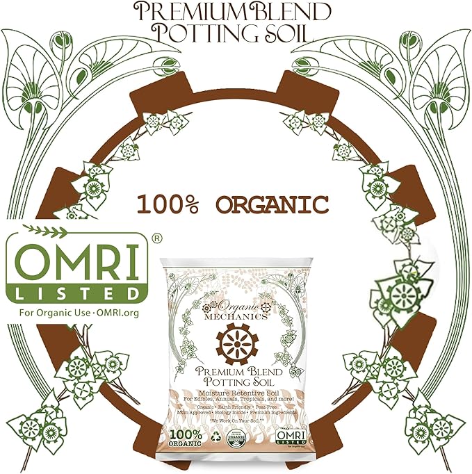 Organic Mechanics Premium Blend Potting Soil, 8 qt - Moisture-Retentive, Peat-Free, Compost - Enriched Mix with Worm Castings & Perlite for Houseplants, Annuals, Veggies & Tropical Plants