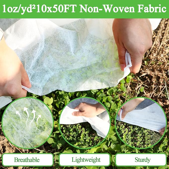 10ft x 50ft Plant Covers Freeze Protection Floating Row Cover 1oz/yd² Garden Fabric Plant Cover for Winter Frost Sun Bird Protection, Frost Blankets for Outdoor Plants, Winter Tree Frost Cloth