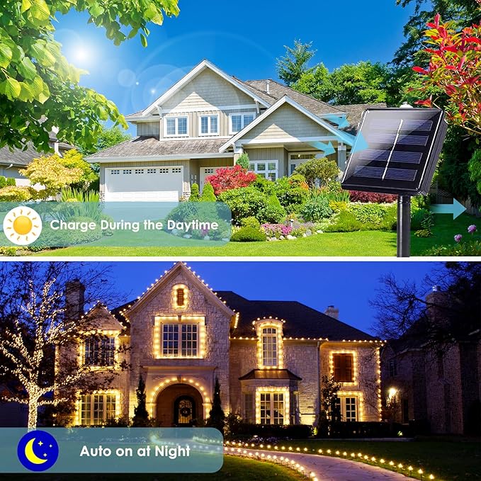 2-Pack Solar String Lights for Outside, Total 200LED Solar Fairy Lights Waterproof, Outdoor Twinkle Lights Copper Wire 8 Modes Solar Powered Lights for Xmas Tree Garden Party Wedding Decor(Warm White)