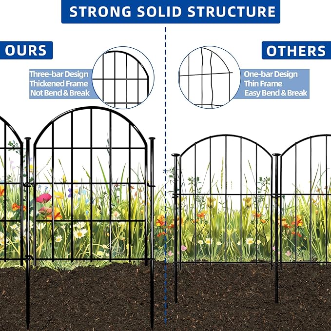 Decorative Garden Fence, 17in X 10.8ft No Dig Fence Panels, Arched Rustproof Metal Garden Fencing Animal Barrier, Flower Bed Edging Border with Ground Stake for Dog, Rabbit, Outdoor Yard Patio Decor