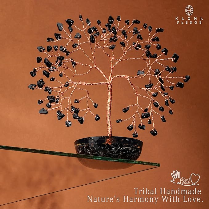 7 Chakra Black Obsidian Crystal Tree of Life Positive Energy & Good Luck, Money, Feng Shui Decor, Home and Office Desk Decoration, Spiritual Gifts for Women, for Dad