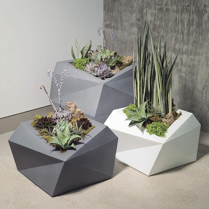 Crescent Garden Modern Geometric Origami Planter, Plant Pot, 26-Inch (Alpine White)