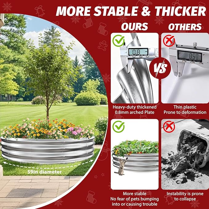 12 Inch Tall Heavy-Duty Round Steel Rised Garden Bed – Wave-Shaped Design Galvanized Metal Planter Box for Vegetables Flowers Succulent at Patio/Garden Outdoor (Silver, 60" Diameter)