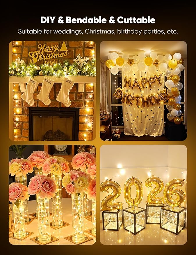 Minetom 20 Pack Fairy Lights Battery Operated String Lights 8 Modes, 7ft 20LED Warm White Waterproof Silver Wire Twinkle Lights, Firefly Starry Moon Lights for Mason Jars DIY Christmas Wedding Party