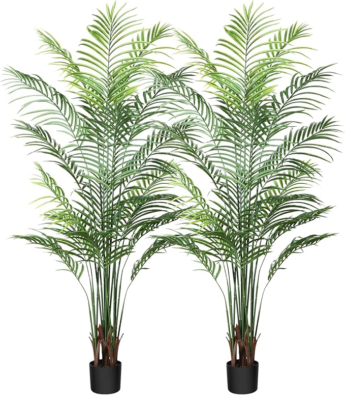 Artificial Areca Palm Plant 6Ft Fake Tropical Palm Tree, Perfect Faux Dypsis Lutescens Plants in Pot for Indoor Outdoor House Home Office Garden Modern Decoration Housewarming Gift,2Pcs