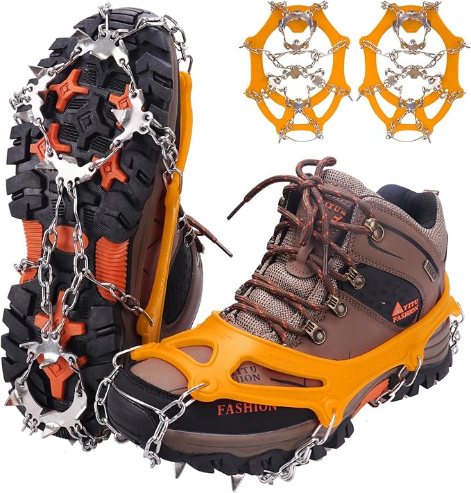 WIN.MAX Crampons for Shoes, Traction Cleats Ice Snow Grips with 19 Stainless Steel Spikes, Shoe Talons Anti - Slip Boots Spikes for Walking, Jogging, Climbing and Hiking