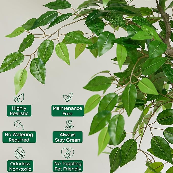 8 FT Large Luxury Artificial Ficus Tree, Tall Faux Banyan Tree with Planter, Extra Lush Stereoscopic Shape, 5 Minutes Easy Set-up, Realistic Tree Trunk & Lifelike Leaves, Home Office Décor