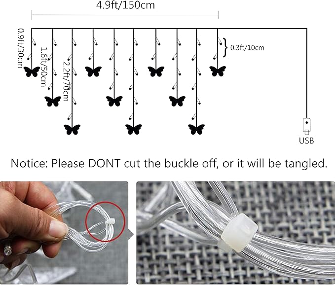 Decorman Butterfly Curtain Lights, 4.9ft 48 LED USB Window Fairy Lights 10 Butterflies 8 Modes Firefly Twinkle String Lights for Room Bedroom Wall Ceiling Party Wedding Christmas (Purple)