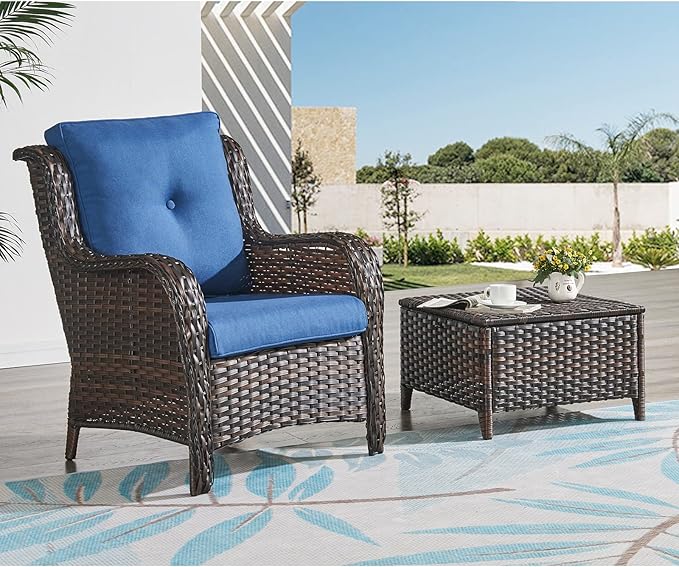 HUMMUH 5 Pieces Patio Bistro Set Wicker Patio Chairs Set of 2 with Ottomans and Side Table Rattan Outdoor Furniture Conversation Set for Yard,Garden,Porch…