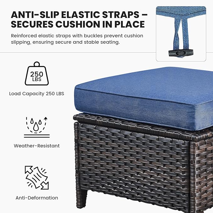 Belord Patio Wicker Sofa Set 6 Pieces Patio Furniture Set Outdoor Couch, 2 Patio Wicker Chairs with 1 Sofa, Coffee Table and Ottomans, Patio Conversation Set for Porch Garden Deck Balcony Poolside