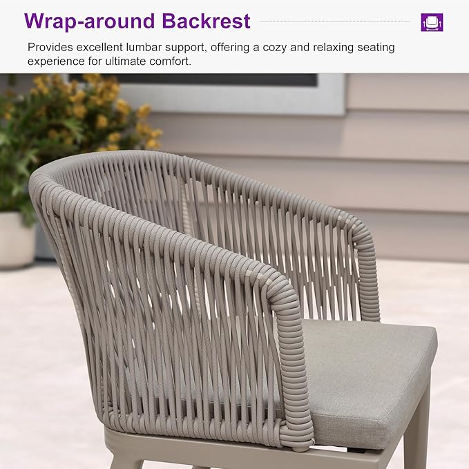 PURPLE LEAF 2 Pieces Outdoor Dining Chair All-Weather Wicker Aluminum Frame Patio Dining Chair for Lawn Garden Backyard Deck with Cushion, Champagne Armchair