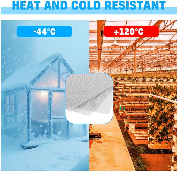 6 PCS Polycarbonate Greenhouse Panels, 4' x 2' x 0.24" Twin-Wall Panels, Polycarbonate Sheet for All Weather Outdoor Garden and Greenhouse Covering, Excellent Light Transmission & Weather Resistance