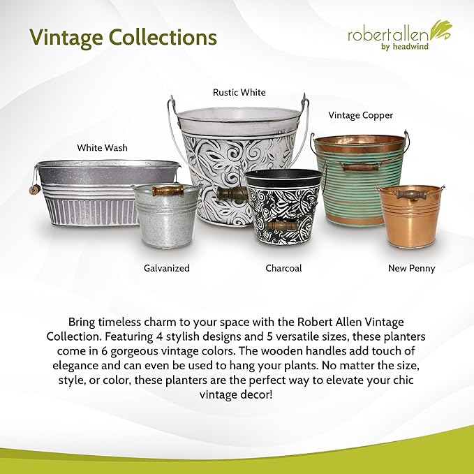 Headwind Vintage Collection - Floral Charcoal Planter with Handles – 8 Inch Medium Flower Pots Decorative Plant Indoor – Plant Pots Indoor with Drainage by Robert Allen