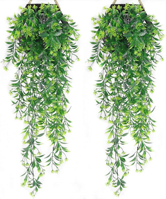 PASYOU Artificial Hanging Ivy, Vine Plastic Plants Grass Leaves Foliage Vines, UV Resistant Greenery Fake Flowers for Home Indoor Outdoor Garden Door Wall Wedding Party DIY Decoration - Green 4 Pack