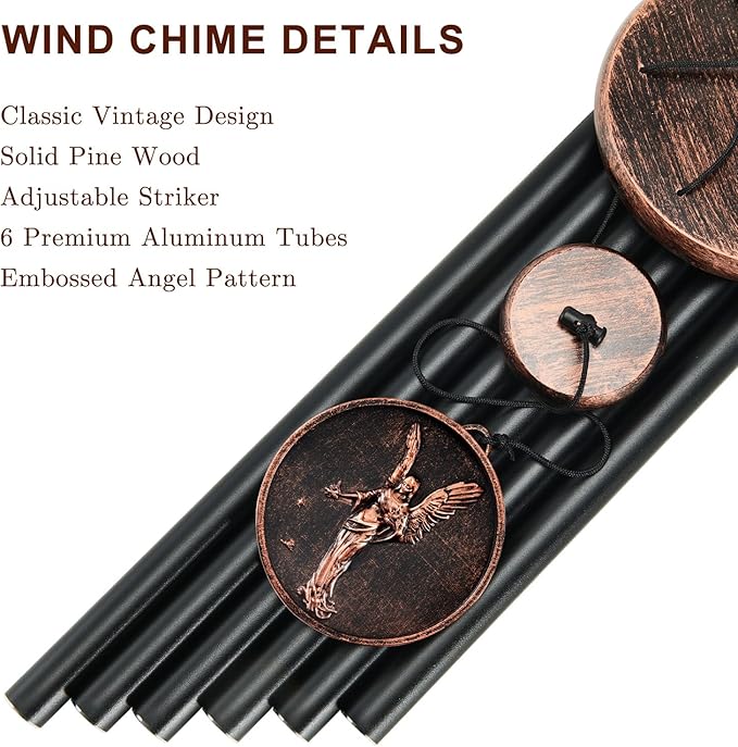 Gabzart Wind Chimes for Outside, Vintage Angel Deep Tone Wind Chime Outdoor Clearance, Memorial/Festivals/Birthday Gift for Mom Dad Women Grandma, Home Garden Patio Decor (34" Angel)