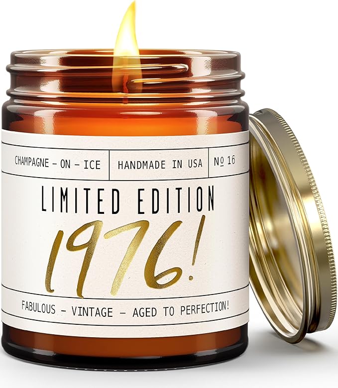 50th Birthday Gifts for Her, 50th Birthday Gifts for Women - 'Limited Edition 1976' Soy Candle, w/Champagne on Ice I 50 Year Old Gift for Women I 9oz Reusable Jar, 50Hr Burn, Made in USA
