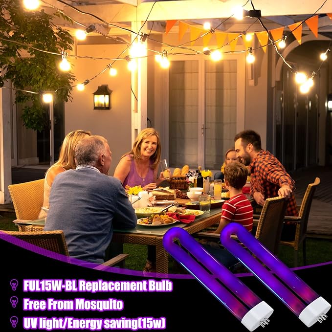 Zapper Light Bug Zapper Replacement Bulbs Insect Attracting Lamp FUL15W BL U Shaped Twin Tube Fluorescent UV Lamp 7.56 x 1.80 x 0.93 inch (Black,2 Pieces)