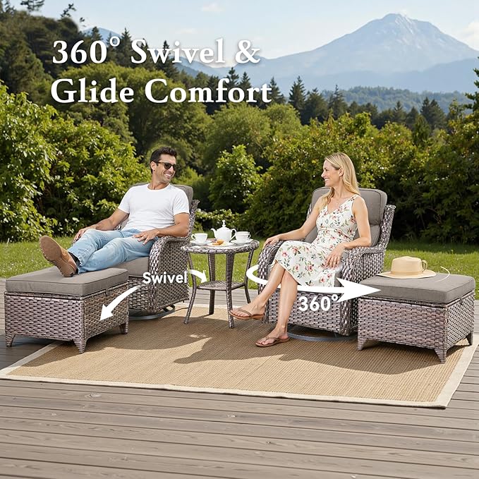 Belord Luxury 6" Thick Cushioned 11 Pieces Patio Furniture Set with Outdoor Couch, Wicker Outdoor Conversation Set with High Back Swivel Rocker Chairs for Deck Porch Yard and Poolside - Brown+Grey