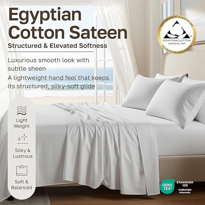 California Design Den 100% Egyptian Cotton Sheets - Queen Sheets Set, Certified Authentic Luxury, Soft Sateen, Deep Pockets, Breathable and Durable Luxury Bedding Set - Grey