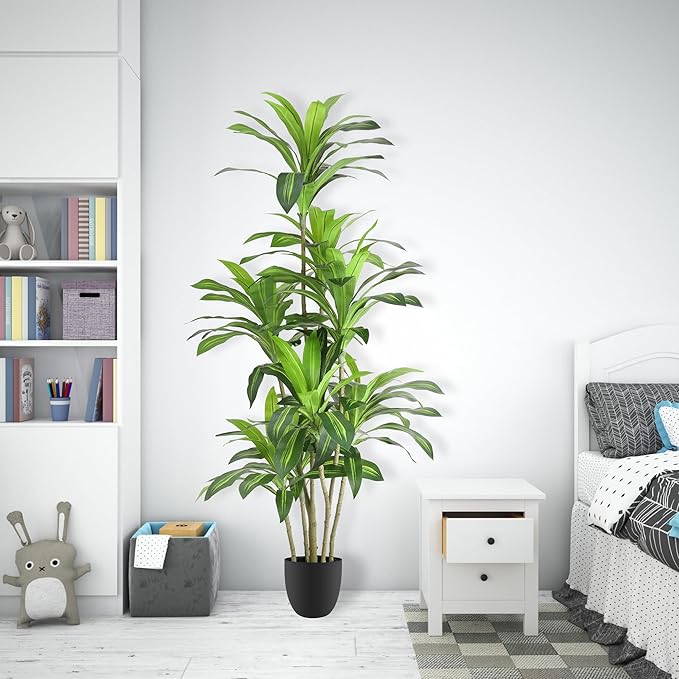 Waoops Artificial Trees 6Ft Dracaena Fragrans Faux Trees with 8 Heads Floor Plants for Living Room Decor Fake Silk Plants for Home Decor Indoor Potted Plants Office Garden Outdoor…