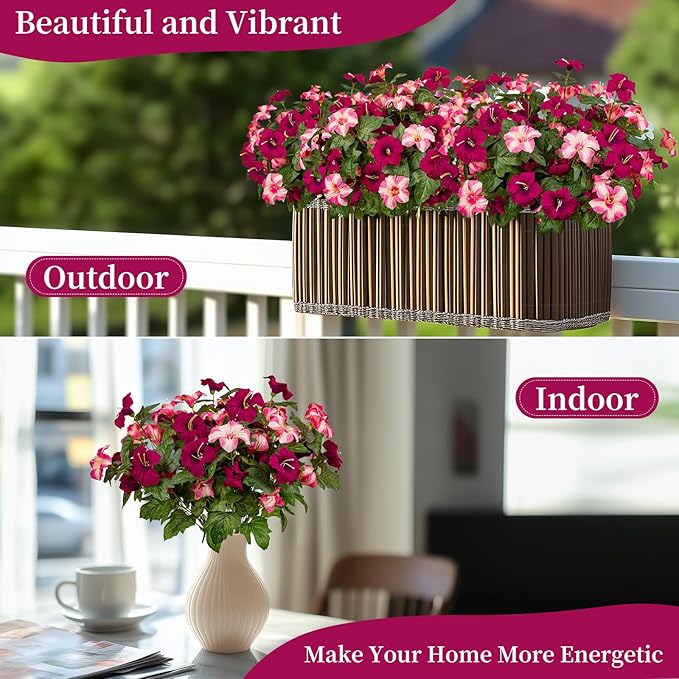 Brlita 19 Inch Artificial Flowers for Outdoor Indoor Garden Home Decoration,Faux Flower for Home Office Garden Patio Balcony 4 Bundles (Rose red Pink)