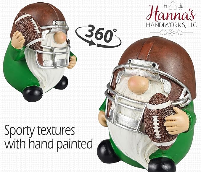Hanna's Handiworks Little Football Rugby Gnomes - Resin Statues Home Decor for Indoor Tabletop or Outdoor Covered Garden - Sports-Theme Figurine for Centerpiece Display, Parties, Gifts - Set of 3