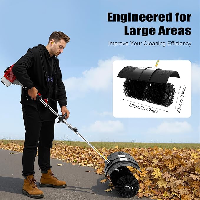 52cc Handheld Lawns Sweeper, 2-Stroke Air Cooled Fuel Engine Gas Power Sweeping Broom Machine, Power Snow Sweeping Cleaner for Cleaning Driveway Turf Lawns Artificial Grass
