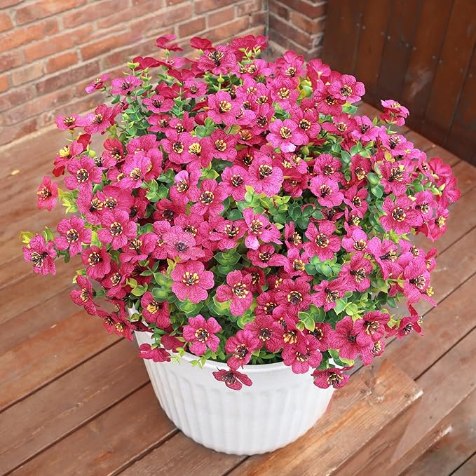 BCBLF Faux Flowers for Outdoor Planters, Artificial Flowers for Outdoors, 12 Bundles Outdoor Flowers Uv Resistant, Artificial Flowers for Decoration, Red, Silk Faux Spring Flowers for Outside
